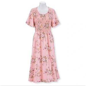 Serengeti English smocked pink floral granny core maxi dress